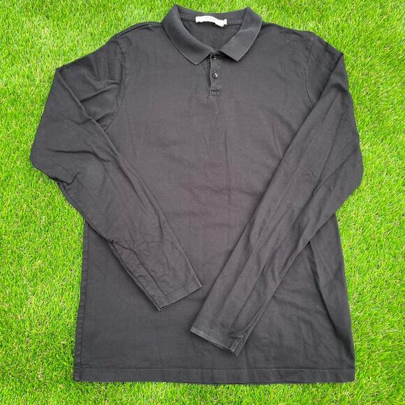 Premium Jack & Jones black long sleeve polo shirt 100% cotton - Picture 1 of 7